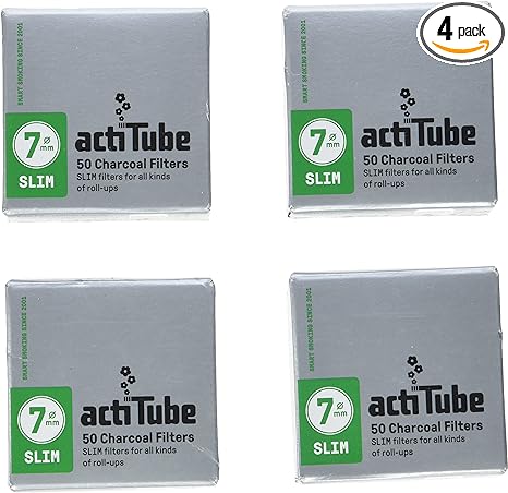 actiTube Aktivkohlefilter 50er Schachtel 4 x Slim Activated Carbon, 4 x 50 = 200 Filters, 1-Pack, Silver, Count