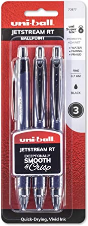 Uni-Ball Jetstream Retractable Ball Point Pens,0.7mm, Black Ink, 3-Count