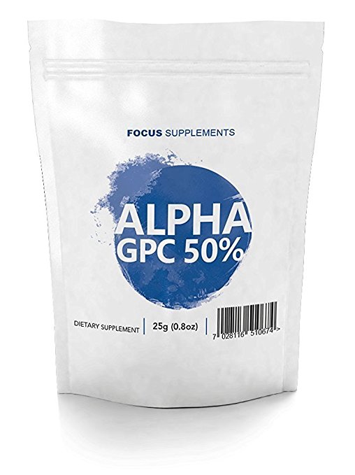 Alpha GPC 50% Pure Powder - For Memory & Recall | EASILY STORABLE ALPHA GPC | Bioavailable Source of Choline - Focus Supplements - Packaged in ISO Licensed Facilities in the UK (25g)