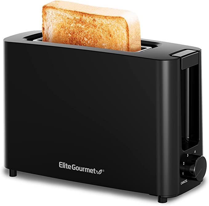 Elite Gourmet ECT118B Cool Touch Single Slice Toaster, 6 Toasting Levels & Wide Slot for Bagels, Waffles, Specialty Breads, Pastry, Snacks, Black