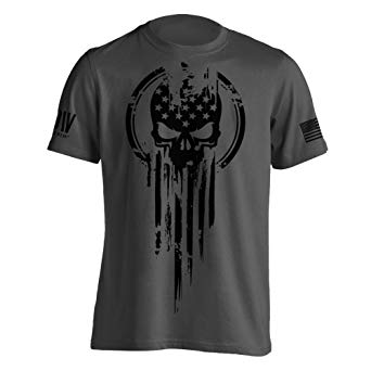 Dion Wear American Warrior Flag Skull Military T-Shirt