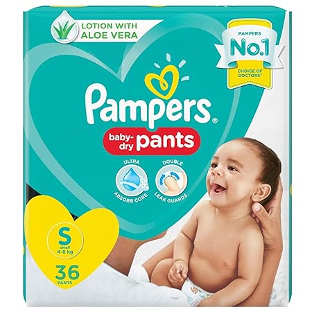 Pampers All round Protection Pants, Small size baby diapers (SM), 36 Count, Anti Rash diapers, Lotion with Aloe Vera