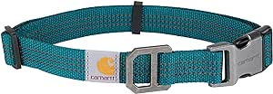 Carhartt Fully Adjustable Nylon Webbing Collars for Dogs, Reflective Stitching for Visibility, Shaded Spruce (Nylon Webbing), Medium