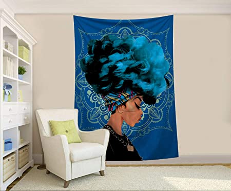 Unitendo African American Black Girl Colourful Print Wall Hanging Tapestries Indian Polyester Picnic Bedsheet Afro Wall Art Decor Hippie Tapestry, 60''X 80''.