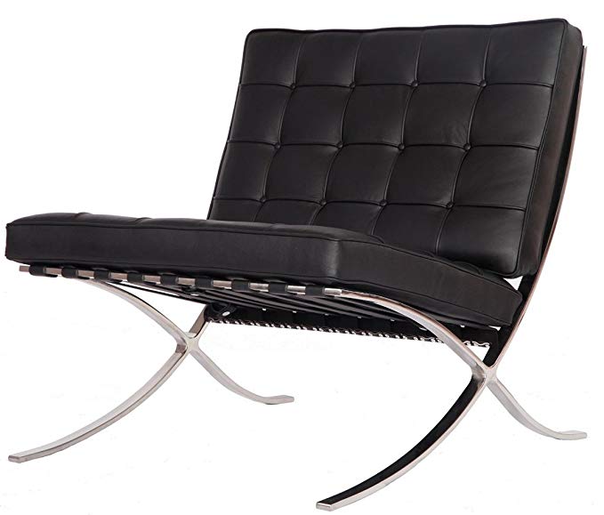 EMODERN FURNITURE eMod - Mies Barcelona Chair Reproduction Replica Style Italian Leather Black