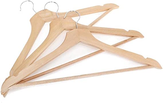 GoFire Solid Wood Pack of 8 Wooden Coat Hangers with Non Slip Pants Bar, 360° Swivel Hook, Jacket Racks, Hangers for clothes, Shirts Hangers Trousers Hangers Wooden Hangers
