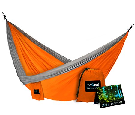 Only 3 Days Sale! RenGard Portable Camping Hammock - Sturdy and Breathable Parachute Nylon built; Multi-functional Ultralight Premium Quality Family Hammock - for Outdoor and Indoor - Single&Double