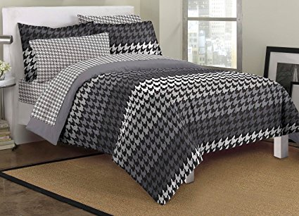 Loft Style Houndstooth Ultra Soft Microfiber Bedding Comforter Set, Gray, Twin