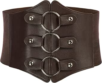 GRACE KARIN Women Gothic Corset Belt Elastic Wide Belt Vintage Faux Leather Belt for Halloween Steampunk Gothic