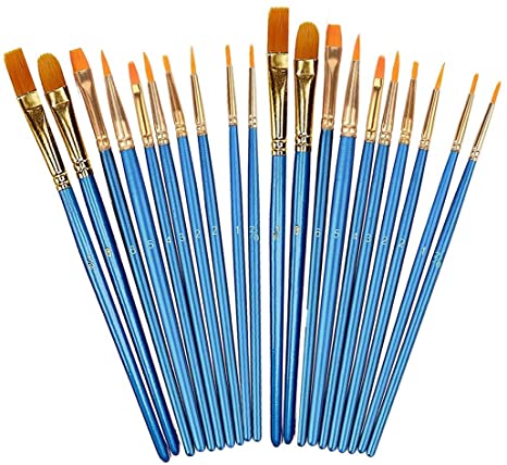 Xubox Paint Brush Set, 2 Pack 20 Pcs Round Pointed Tip Nylon Hair Artist Detail Paintbrushes, Professional Acrylic Oil Watercolor Brushes for Face Nail Art, Miniature Detailing & Rock Painting, Blue