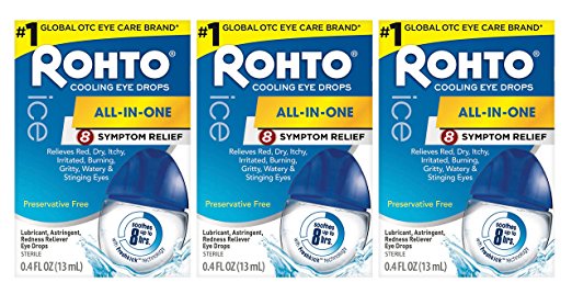 Rohto Ice All-in-one, Multi-Symptom Relief Cooling Eye Drops, 0.4 Ounce, 3 Count