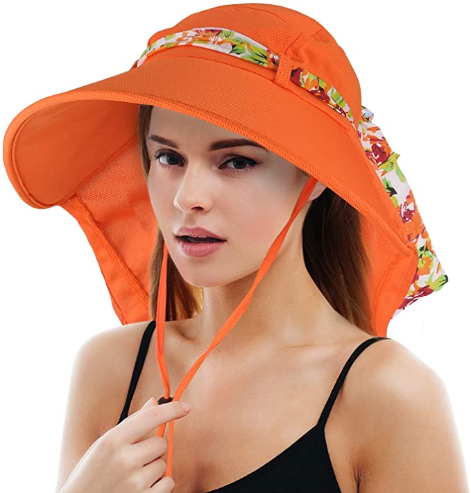 Tirrinia Women Wide Brim Adjustable UPF 50  Sun Hat Safari with Floral Ribbon for Beach Hiking Camping Fishing Gardening