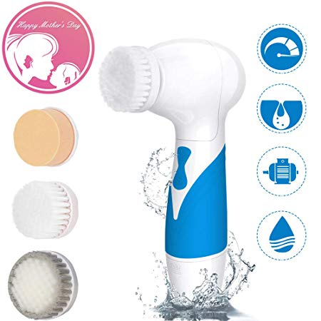 Facial Brush, Waterproof Facial Cleansing Brush Body and Face Scrubber Skin Microdermabrasion Exfoliator and Massager Bi-directional Rotation with 3 Brush Heads