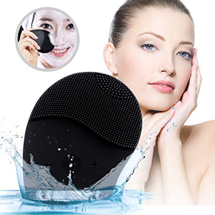 Facial Cleansing Brush, HailiCare Electric Silicone Face Massager Brush Waterproof Anti-Aging Skin Cleanser and Deep Exfoliator Makeup Tool for Facial Polish and Scrub (Black)