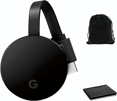 Google Chromecast Ultra - 4K Ultra HD, Stream Shows, Music, Photos, and Sports from Your Phone to Your TV, with Microfiber Cloth and Travel Carrying Pouch, Bulk Packaging