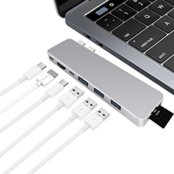 Cordless USB C Hub,8 in 1 Type C Hub with 3 USB Ports HDMI Thunderbolt-3 for Macbook Pro Lenovo ThinkPad X1-Carbon 2017