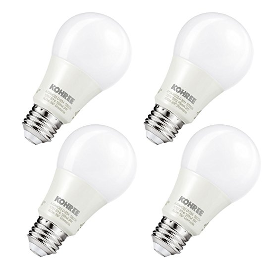 A19 Led Bulb 60W Equivalent, Kohree 9W E26 Dimmable Led Light Bulbs 800lm, Crystal White(5000K), UL Listed, Pack of 4