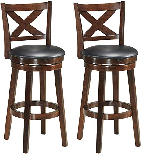 COSTWAY Bar Stools Set of 2, Counter Height Dining Chair, Fabric Upholstered 360 Degree Swivel, PVC Cushioned Seat, Perfect for Dining and Living Room (Height23.5-Set of 2)