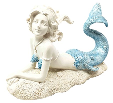 Beautiful Ocean Goddess Celeste Blue Tailed Mermaid Relaxing Figurine Home Decor Nautical