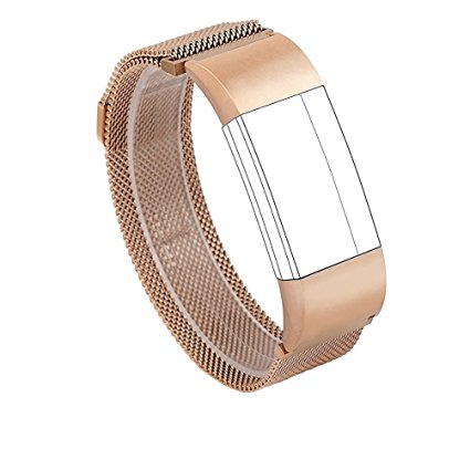 For Fitbit Charge 2 Bands, Wearlizer Milanese Loop Smart Watch Replacement Strap Stainless Steel Bracelet Fitness Wristband for Fitbit Charge 2 - Rose Gold Small