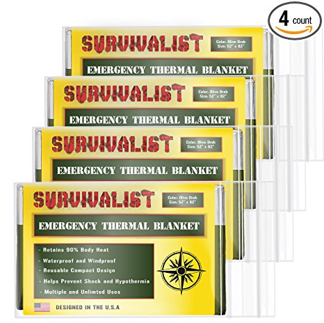 Survivalist Emergency Mylar Thermal Space Blanket (4 Pack   Bonus) Perfect for Survival, Bug Out Bag Supplies, Outdoors, Hiking and First Aid - Designed for NASA and Military