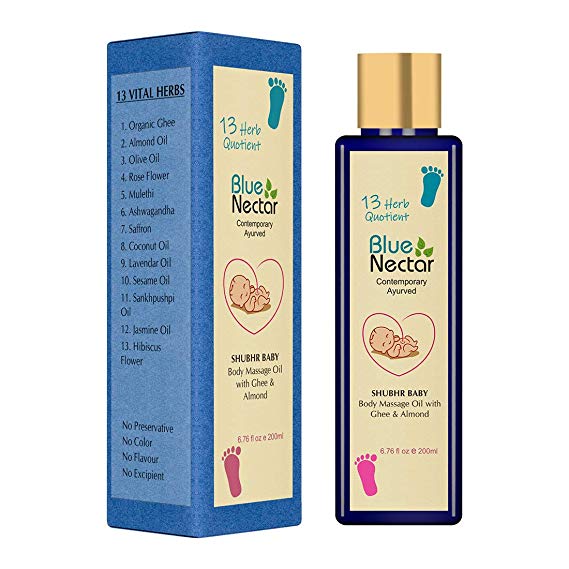 Blue Nectar Ayurvedic Baby Massage Oil with Organic Ghee, Almond Oil & Vitamin E for Healthy Babies (200ml)