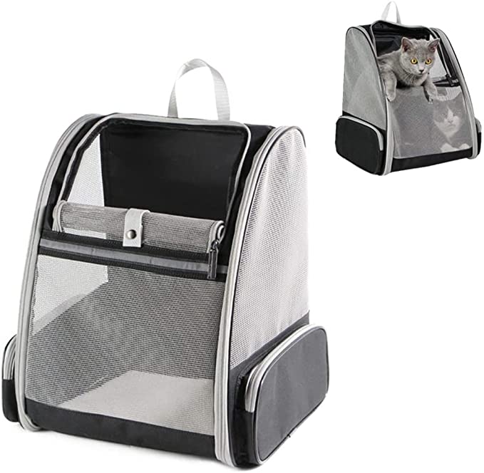 Pet Carrier Backpack for Small Medium Dogs Cats - Large Mesh Transport Bag Transparent Good Ventilation, Two-Sided Entry Safty Straps Back Support for Travel Outdoor Use Airline Approved
