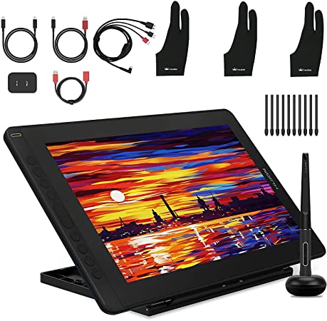 2021 HUION KAMVAS 16 Graphics Drawing Tablet with Screen Full-Laminated Android Support Graphic Monitor Pen Tablet with Battery-Free Stylus Tilt 10 Express Keys Adjustable Stand -15.6 Inch Pen Display