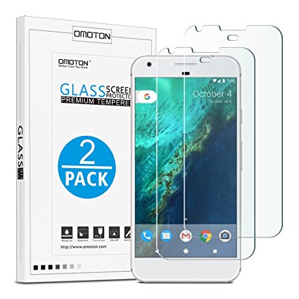 [UPGRADED] Google Pixel Screen Protector - [2 Pack] OMOTON Tempered Glass Screen Protector with [2.5D Rounded Edge] [Scratch Proof] [High Definition] for Google Pixel [5.0 Inch] (2016 Released)