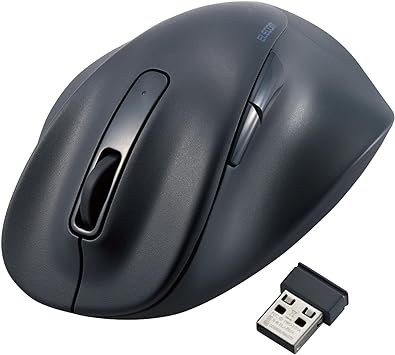 ELECOM Wireless Ergonomic Shape Mouse, 2.4GHz with Mini USB Receiver, Silent Click, Right Hand 2000DPI, 5 Buttons, Optocal Sensor, Compatible with PC, Mac, Laptop, EX-G, Msize Black (M-XGM30DBSKBK)