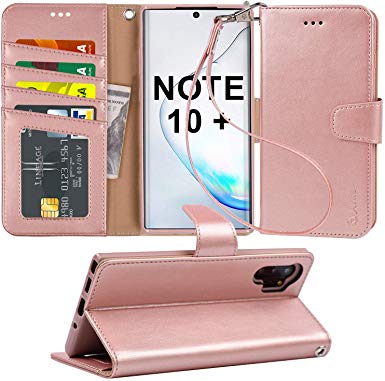 Arae Wallet Case for Samsung Galaxy Note 10 Plus/Note 10 Plus 5G PU Leather flip Cover [Stand Feature] with ID&Credit Cards Pocket for Galaxy Note 10  / Note 10  5G 6.8 inch, Rosegold