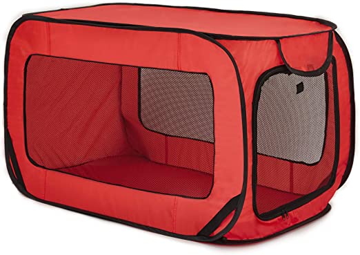 Love's cabin 36in Portable Large Dog Bed - Pop Up Dog Kennel, Indoor Outdoor Crate for Pets, Portable Car Seat Kennel, Cat Bed Collection, Grey/Green/Red