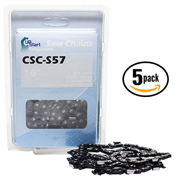 5-Pack Replacement 16" Semi Chisel Saw Chain for Echo, Hitachi Compatible with - Echo Cs 400, Echo Cs 310, Echo Cs 370, Echo Cs 352, Echo Cs 330t (3/8" Pitch, 0.050" Gauge, 57 Drive Links, S57)