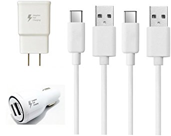 Galaxy S8 and S8 Plus for Samsung Adaptive Fast Charger Micro USB 2.0 Cable Kit {Fast Wall Charger + Fast Car Charger + 2USB C Cable} Adaptive Fast Charging for up to 50% faster charging
