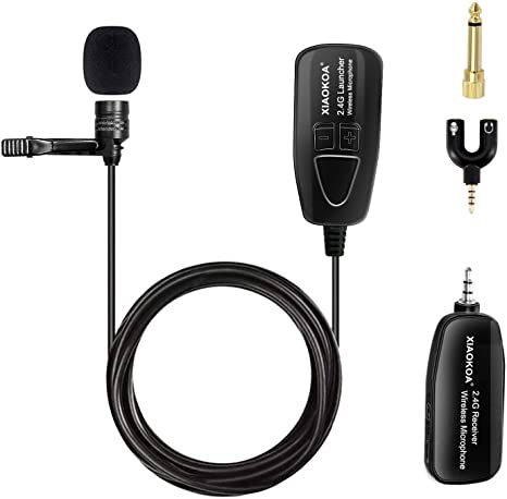 Professional 2.4G Wireless Lavalier Microphone, Omnidirectional Condenser Mic,Rechargeble Transmiatter and Receiver Microphone for Voice Amplifier,Speakers,PA System(160ft)