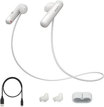 Sony Extra Bass Bluetooth Headphones, Wireless Sports Earbuds with Mic/Microphone, IPX4 Splashproof Stereo Comfort Gym Running Workout up to 8.5 Hour Battery, White (International Version)