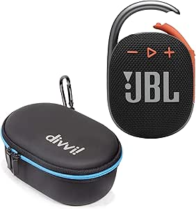 JBL Clip 4 Portable Bluetooth Speaker (Black/Orange)   Bundle with divvi! Protective Hardshell Case (Black)