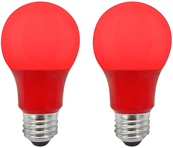 LED A19 Colored Light Bulb, 5W, (40W Equivalent), E26 Medium Base, 120V, UL Listed, Red (2 Pack)