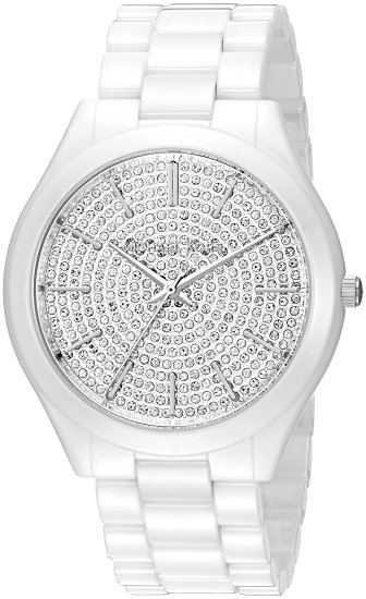 Michael Kors Women's MK3448 Slim Runway Watch With White Ceramic Band