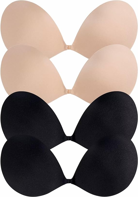 Sticky Bras Push Up - 4 Pairs Adhesive Invisible Silicone Bra Backless Strapless Bra for Women with Nipple Covers