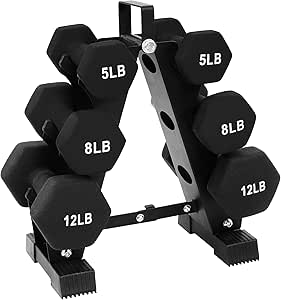 BalanceFrom Multi-Color or Black Neoprene Coated Hexagon Dumbbell Set with Stand, Multiple Sizes