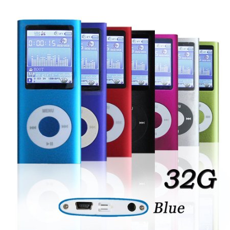 G.G.Martinsen Blue MP3/MP4 32 GB Mini Usb Port Slim Small Multi-lingual Selection 1.78 LCD Portable MP3Player , MP4 Player , Video Player , Music Player , Media Player , Audio Player
