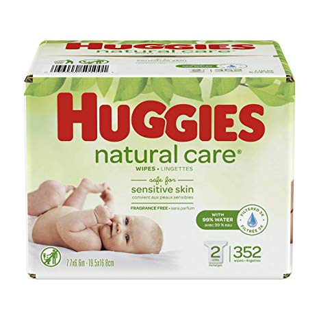 HUGGIES Natural Care Unscented Baby Wipes, Sensitive, 2 Refill Packs, 352 Count Total