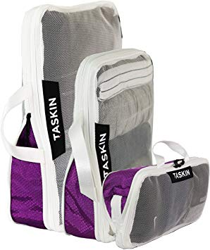 NEW | Taskin Air | Ultralight Clear-View Compression Packing Cubes with Double Zipper | Premium Materials | Genuine YKK Zippers… (White | 1XL   1L   1M)