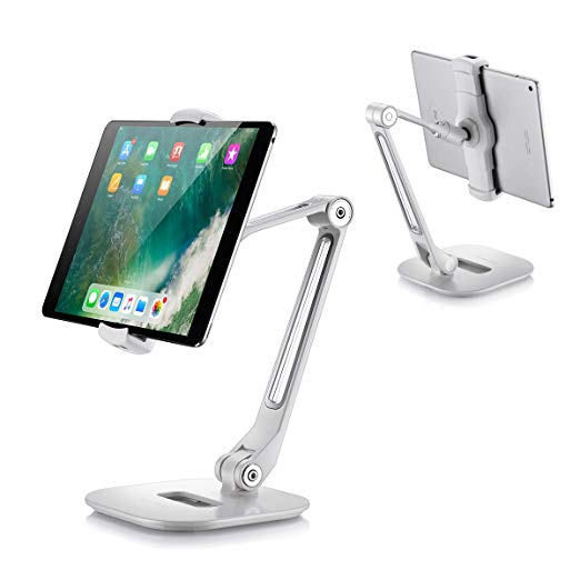 Homeleader Aluminum Tablet Stand, Adjustable ipad stand with 360°Swivel, Folding Tablet Holder fits 4-11" Tablets/Smartphones for Samsung, iPad, iPhone, Kindle