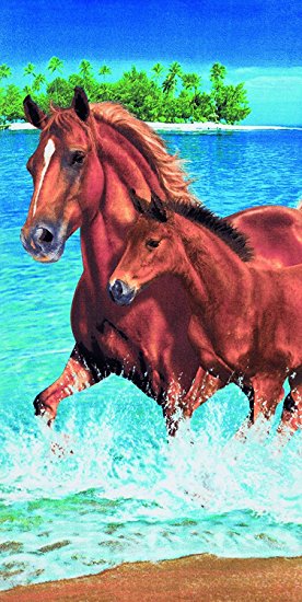 Horses in the water velour brazilian beach towel 30x60 inches