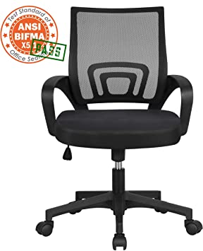 Yaheetech Desk Chair Executive Office Chair with Lumbar Support, Adjustable Swivel Task Chair Mid-Back Computer Mesh Chair Black