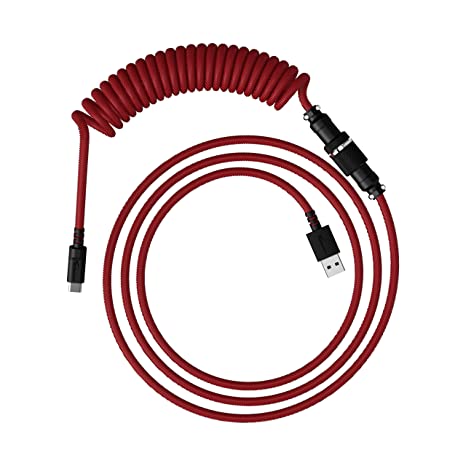 HyperX Coiled Cable - Durable Coiled Cable, Stylish Design, 5-Pin Aviator Connector, USB-C to USB-A - Red/Black