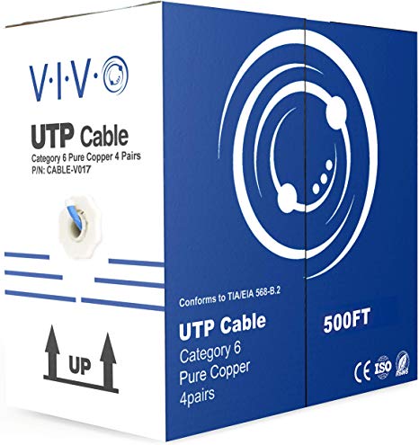 VIVO Blue 500ft Bulk Cat6, Full Copper Ethernet Cable, 23 AWG, UTP Pull Box | Cat-6 Wire, Indoor, Network Installations (CABLE-V017)