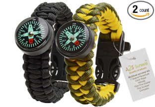 A2S Paracord Bracelet Survival Gear Kit Colorful Everest Series with built-in New Type Compass, Fire Starter, Emergency Knife & Whistle - Pack of 2 - Quick Release Buckles - Lightweight & Durable